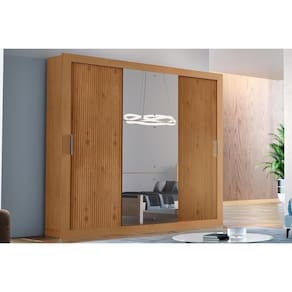 Guarda Roupa Casal 3 Portas De Correr E 4 Gavetas C- Espelho Veneza Naturale-naturale Ripado-flex