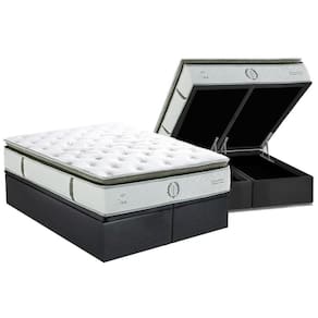 Conjunto Box Baú Queen: Colchão Molas Ensacadas Gold Pillow Top Base Crc Suede Gray
