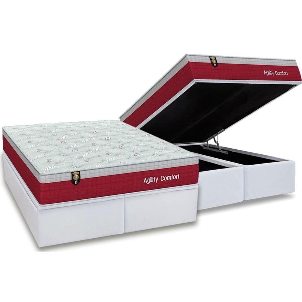 Conjunto Box Baú King: Colchão Molas Orthoflex Masterpocket Ensacadas Agility Confort + Base Crc Courano White(193x203)