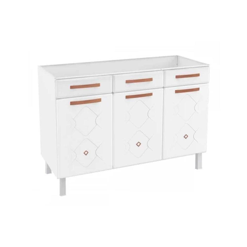 Módulo Cozinha Telasul Mirage New Balcão 3 Portas E 3 Gavetas C- Tampo Branco