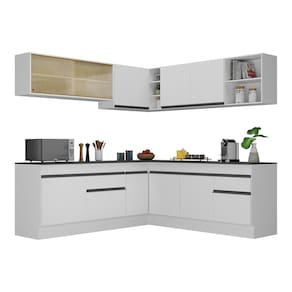 Armário de Cozinha Completa de Canto com Rodapé Veneza Multimóveis MP2096.964 Branco/Preto