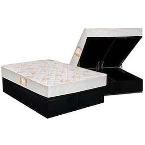 Cama Box Baú King: Colchão Espuma Castor D28 Sleep Max Duplo + Base Crc Suede Black(193x203)