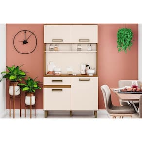 Cozinha Compacta Perla Briz C-4 Portas E 1 Gaveta 105x38x180cm Nature-off White - Henn