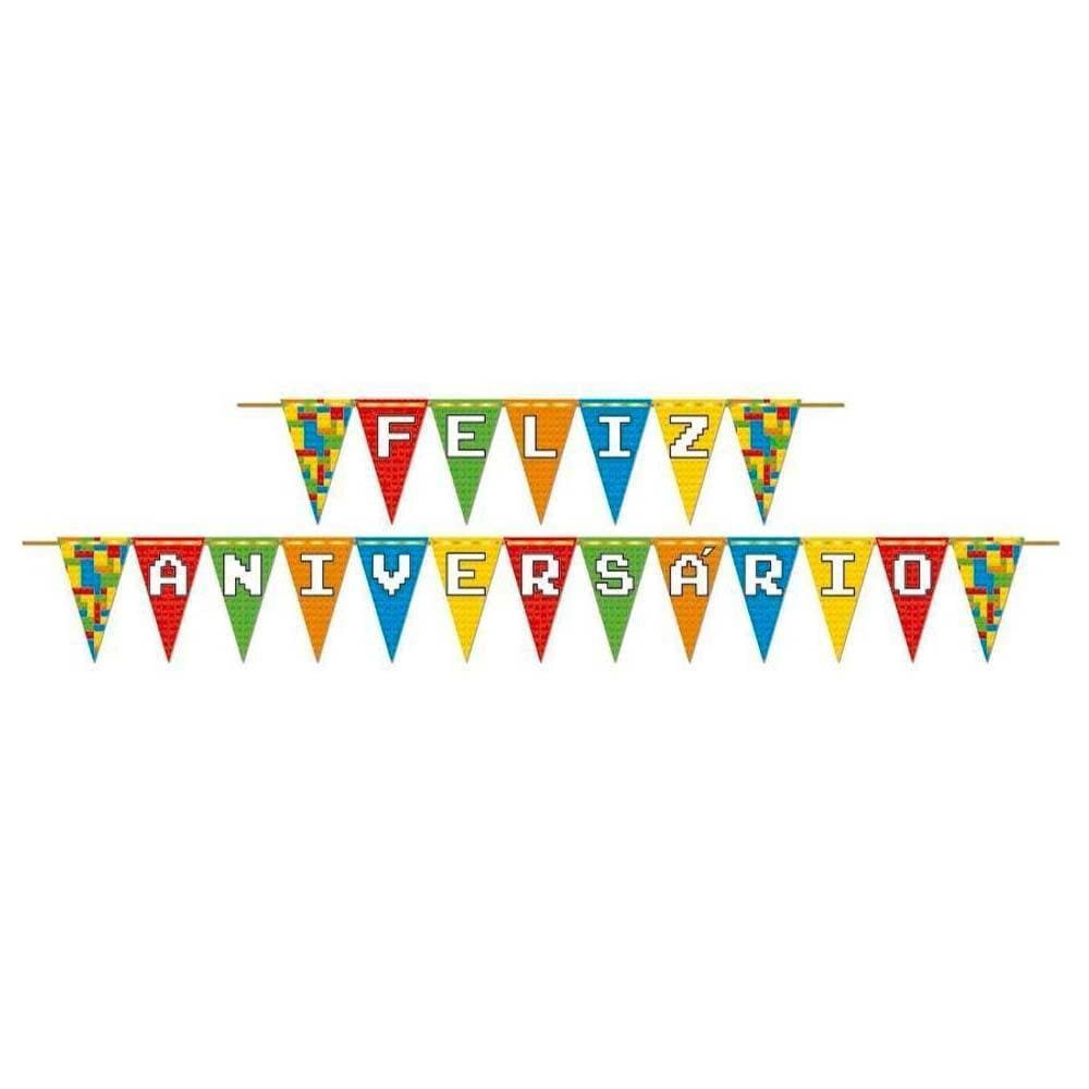 Faixa Feliz Aniversário Bloquinhos Decoração 2M - Junco