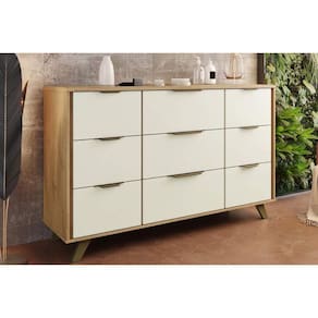 Cômoda De Quarto Olimpia 9 Gavetas C- Pés Amêndoa-off White - Europa