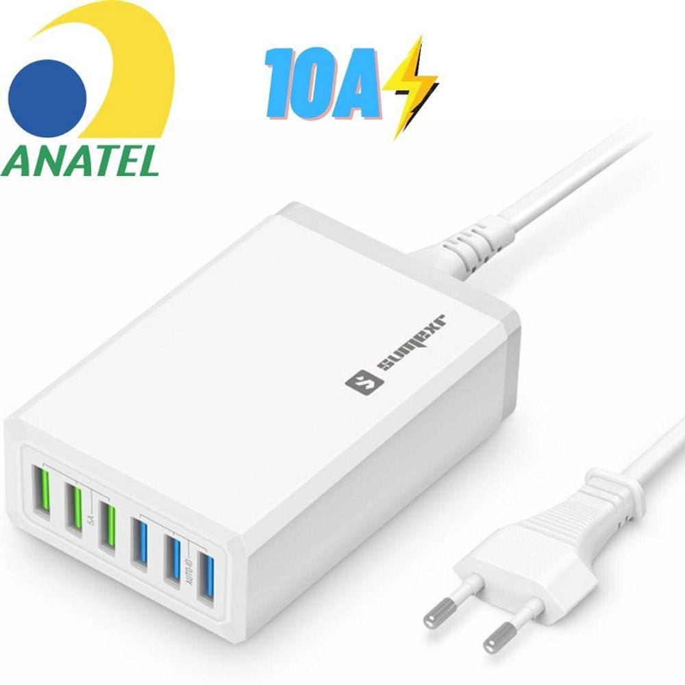 Carregador Tomada Hub 6x Usb 10a Compátivel com Todos os Modelos