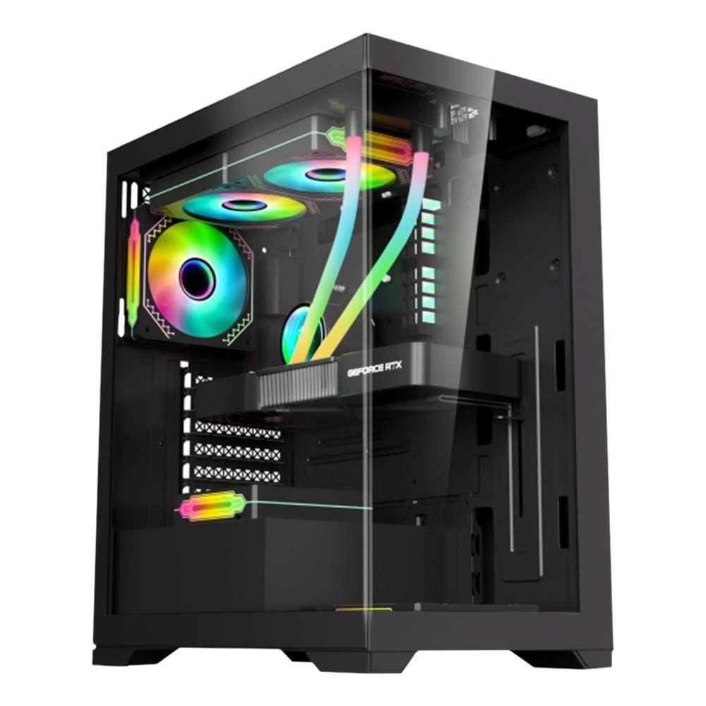 Gabinete Gamer K-Mex Aquario Cg-11G4 Preto Atx Lateral Em Vidro Sem Fan