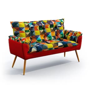 Poltrona Namoradeira Beta / F-015 N-033 Sued Estampado Vermelho com Veludo Vermelho