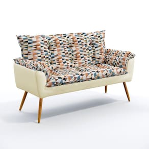 Poltrona Namoradeira Beta / F-014 N-030 Sued Estampado Bege com Veludo Bege