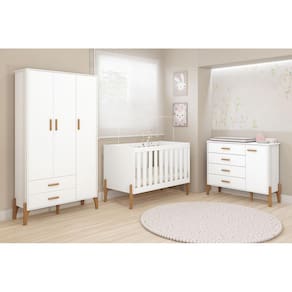 Conjunto Quarto Infantil Completo Iris 100% MDF-Roupeiro-Cômoda-Berço-Moveis Estrela