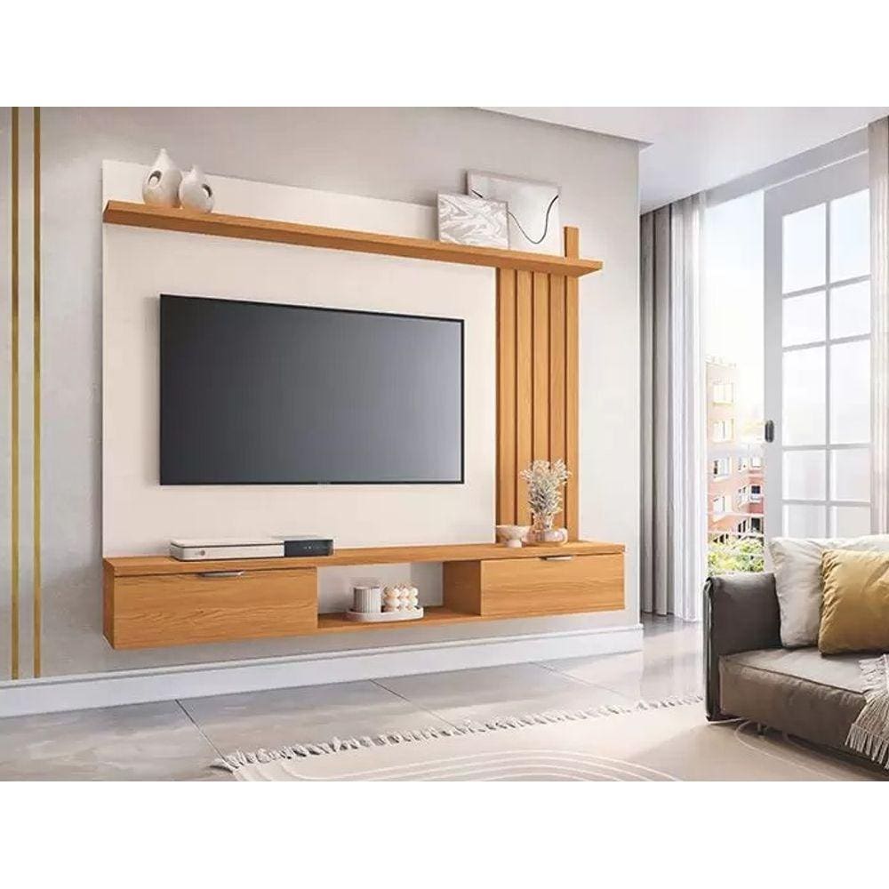 Painel Ripado Tv até 55 1,60m 2 Portas HB Lets Cinamomo / Off White
