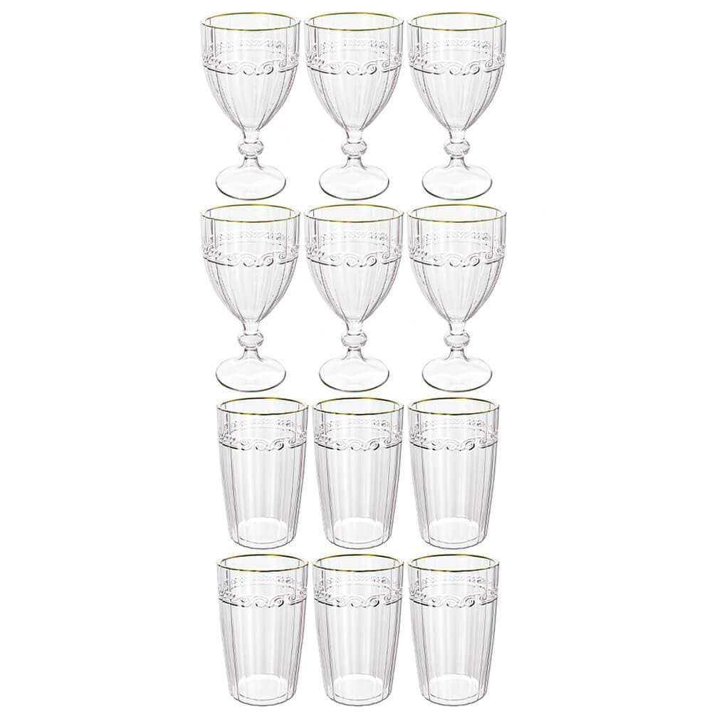 Jogo de Taças e Copos de Cristal Imperial Fio de Ouro 12 peças - Lyor