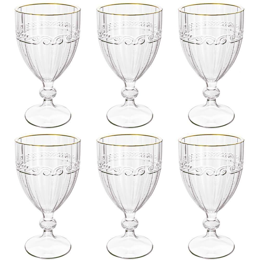 Jogo de Taças de Cristal Transparente Fio de Ouro Imperial 330mL 6 peças - Lyor