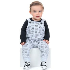 jardineira longa em moletom Felpudo com body Roupinhas de bebe Inverno