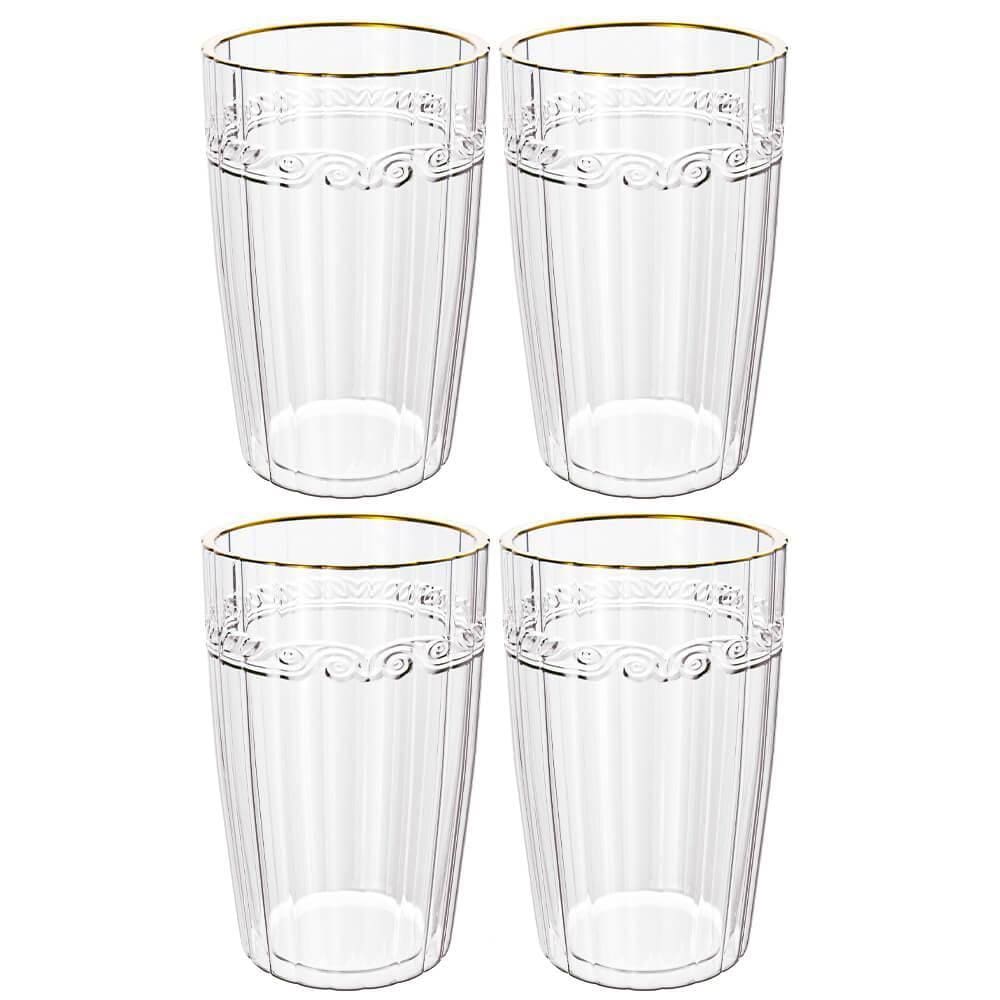 Jogo de Copos de Cristal Transparente Fio de Ouro Imperial 370ml 4 peças - Lyor