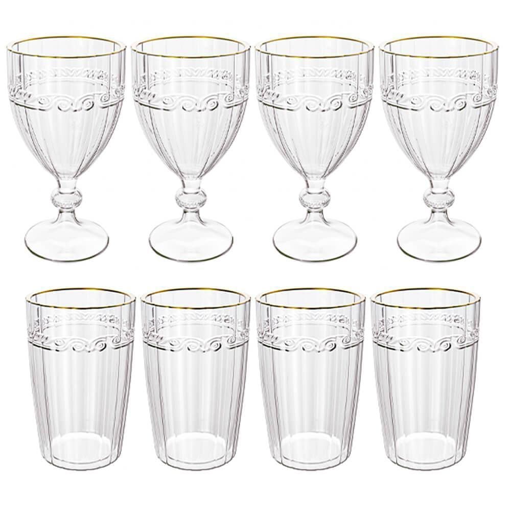 Jogo de Taças e Copos de Cristal Imperial Fio de Ouro 8 peças - Lyor