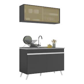 Armário de Cozinha Compacta 2 peças Veneza Multimóveis MP2140.898 Preto/Branco