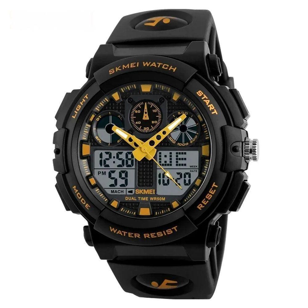Relógio Esportivo Digital , à Prova D\`água, Com Cronógrafo Duplo, 50m Amarelo