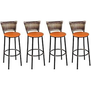 Kit 4 Banquetas Médias Preta com Encosto Junco Capuccino Assento Laranja
