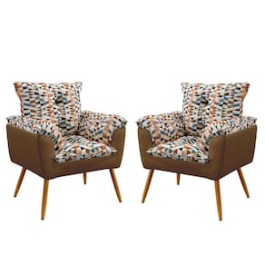Kit 2 Poltronas Decorativas Beta Sued Estampado Laranja com Capuccino Aradecor