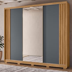 Guarda Roupa Casal 3 Portas com Espelho Deslizantes 6 Gavetas Arizona