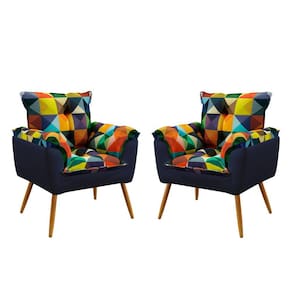 Kit 2 Poltronas Decorativas Beta Sued Estampado Colorido com Azul Marinho Aradecor