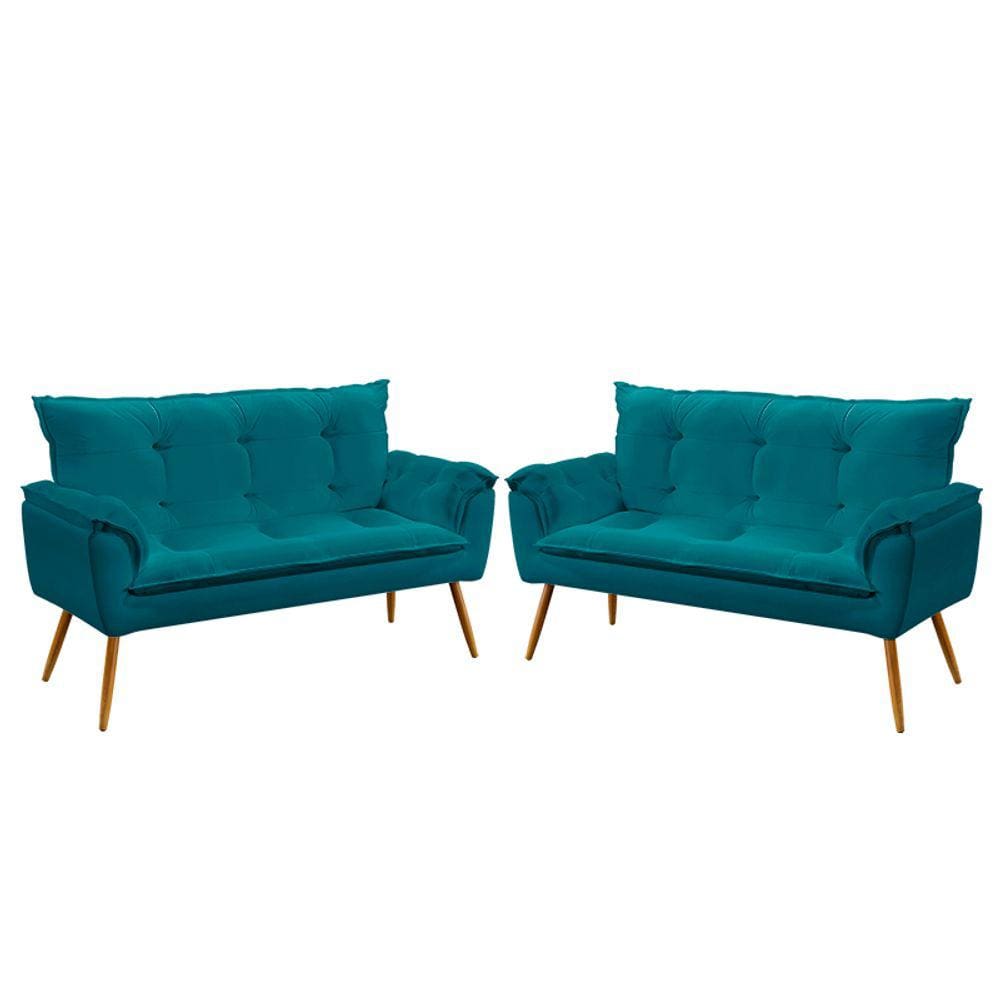 Kit 2 Poltronas Namoradeira Beta Sued Azul Turquesa Aradecor