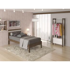 Cama de Solteiro para Colchão 88 x 188 cm Multimóveis CR35014 Nogal/Branca