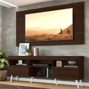 Rack c/ Painel e Suporte TV 65" e Pés Retrô Flórida Multimóveis Duna/Branco