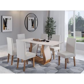 Mesa de Jantar Retangular Royale com 6 Cadeiras Venus Imbuia/Blonde/Marfim