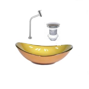Kit Cuba de Vidro + Torneira+ Válvula para Lavatório Oval 38cm Dourado Real