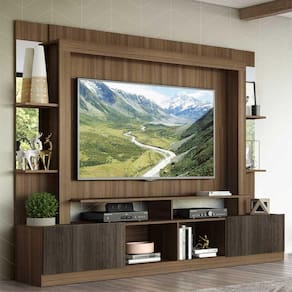 Rack c/ Painel e Suporte TV 65" Prateleiras c/ Espelho Oslo Multimóveis Madeirado/Tenerife