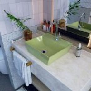 Kit Cuba Aq33 Volcano com Torneira 1198 e Válvula Metal com Sifão e Flexível Verde Acqua