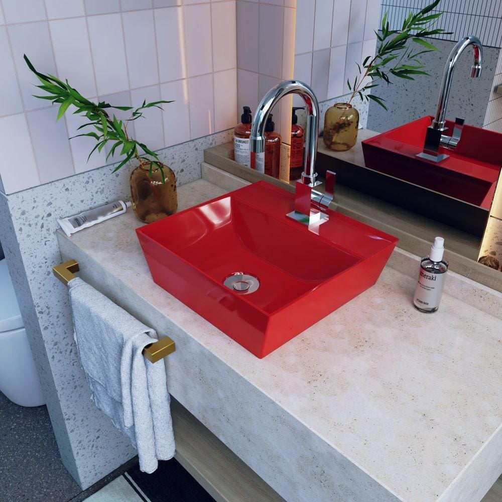 Kit Cuba Aq33 Volcano com Válvula Botão e Sifão com Flexível Vermelho