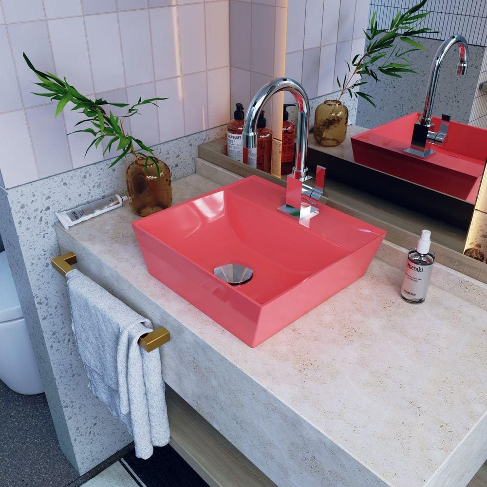Kit Cuba Aq33 Volcano com Torneira Luxo e Válvula Click com Sifão e Flexível Rosa