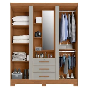 Guarda Roupa Solteiro 3 Portas 3 Gavetas Capelinha Premium Cinamomo / Areia