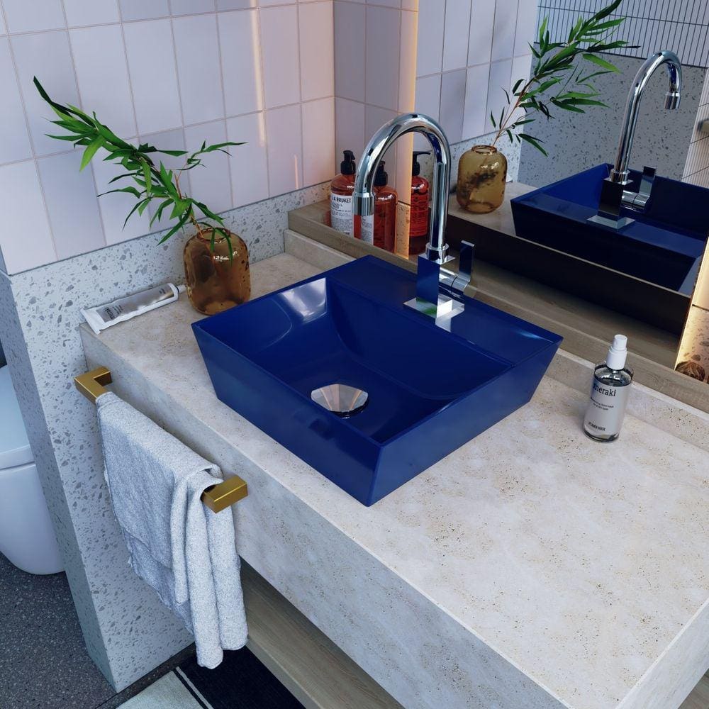 Kit Cuba Aq33 Volcano com Torneira Luxo e Válvula Click com Sifão e Flexível Azul Escuro