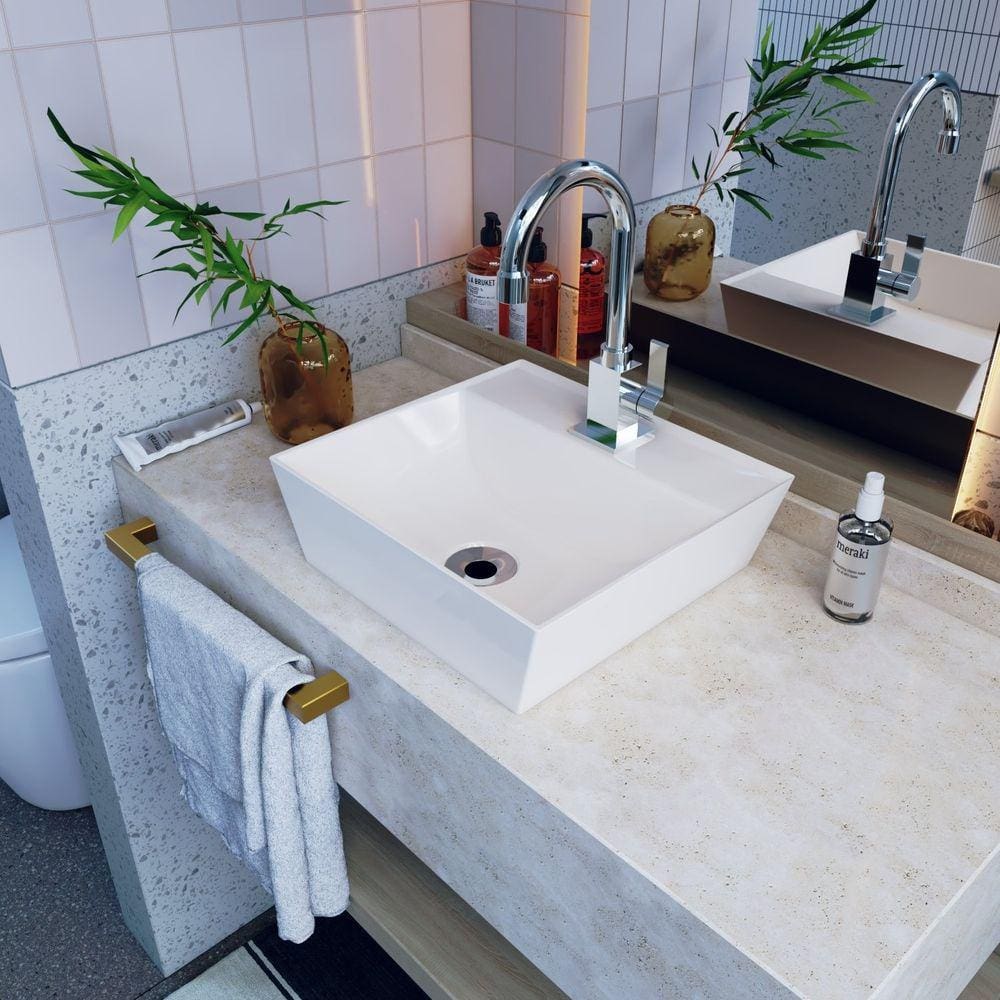 Kit Cuba Aq33 Volcano com Torneira Luxo e Válvula Metal com Sifão e Flexível Branco