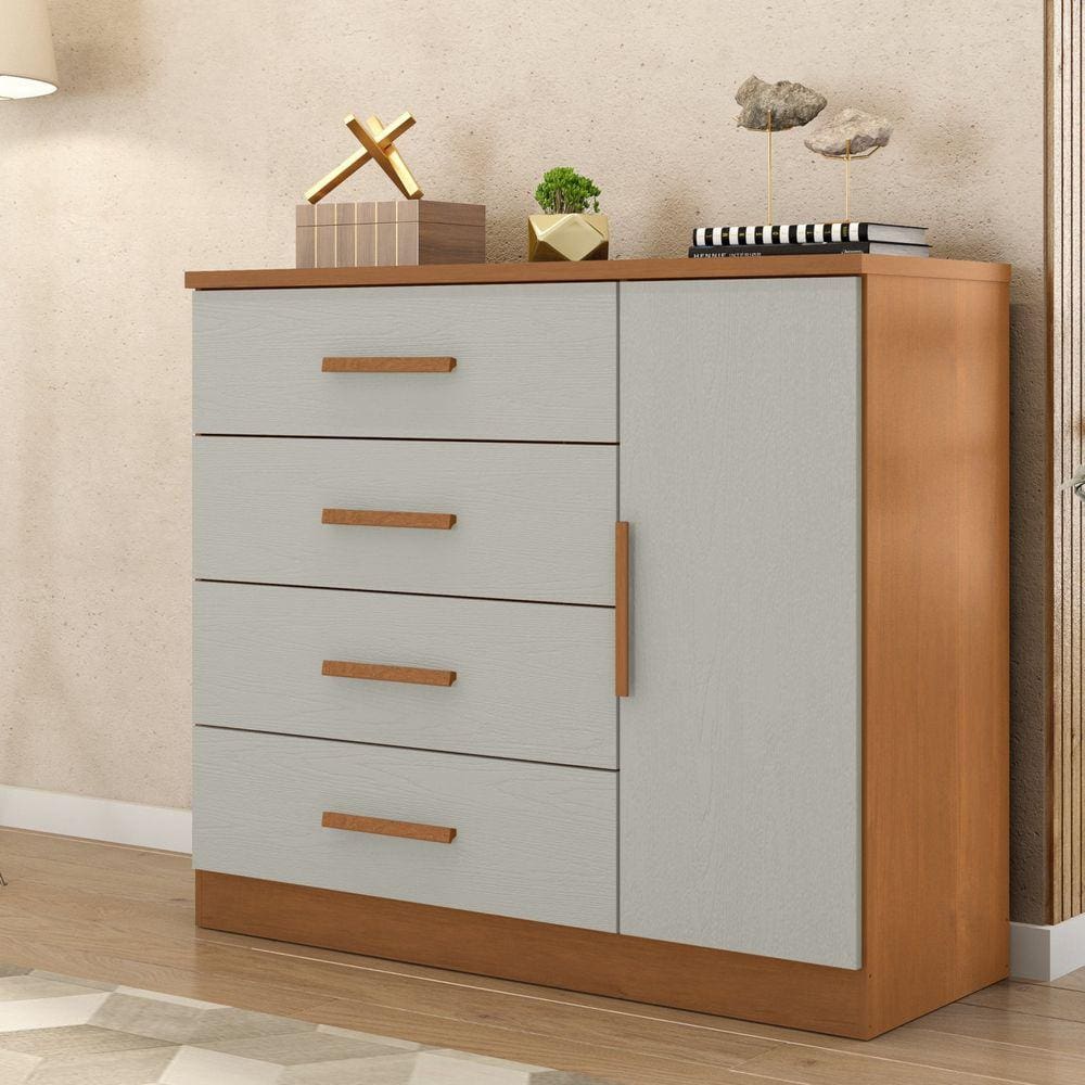Cômoda Sapateira 1 Porta 4 Gavetas Genova Plus Cinamomo / Areia