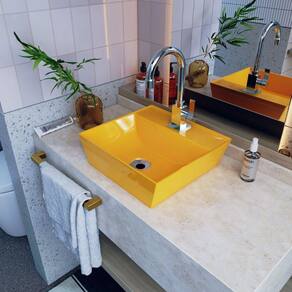 Kit Cuba Aq33 Volcano com Válvula Metal e Sifão com Flexível Amarelo
