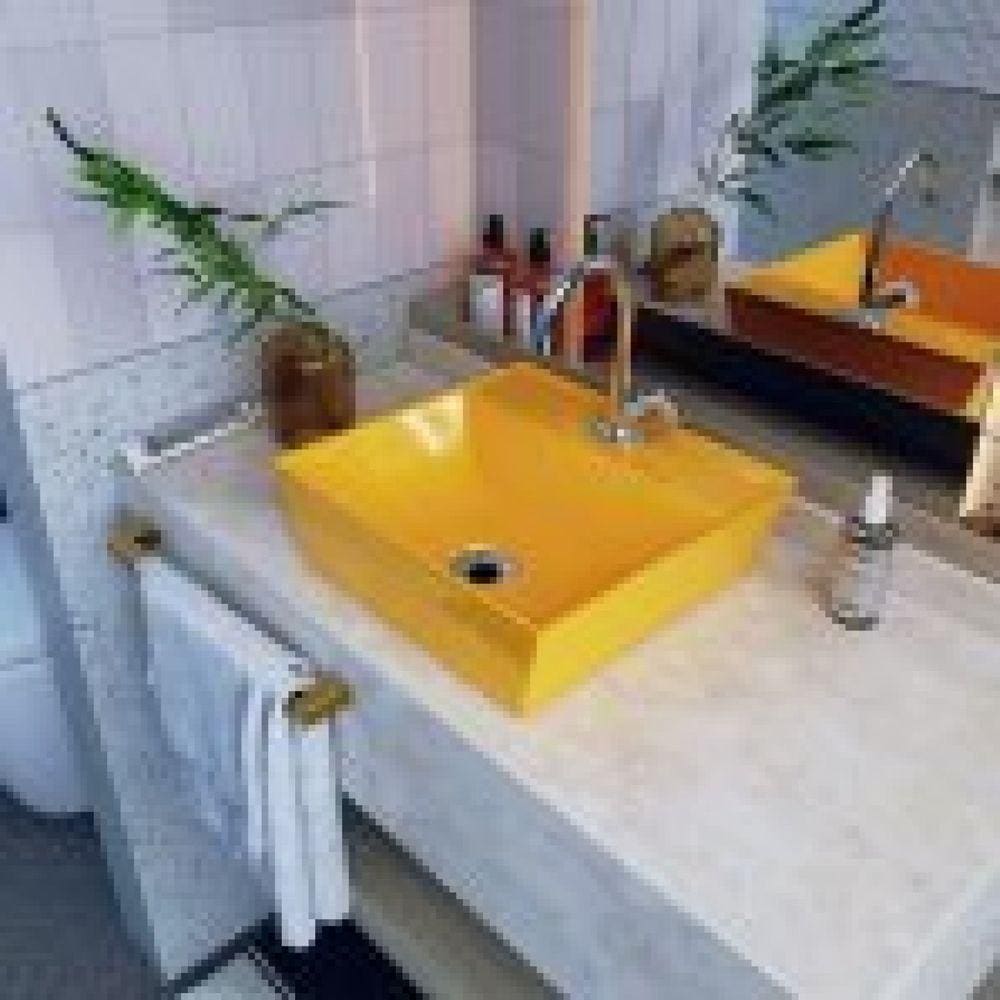 Kit Cuba Aq33 Volcano com Torneira 1198 e Válvula Metal com Sifão e Flexível Amarelo