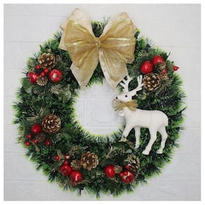 Guirlanda Natalina Enfeite De Porta Natal Com Rena 45cm