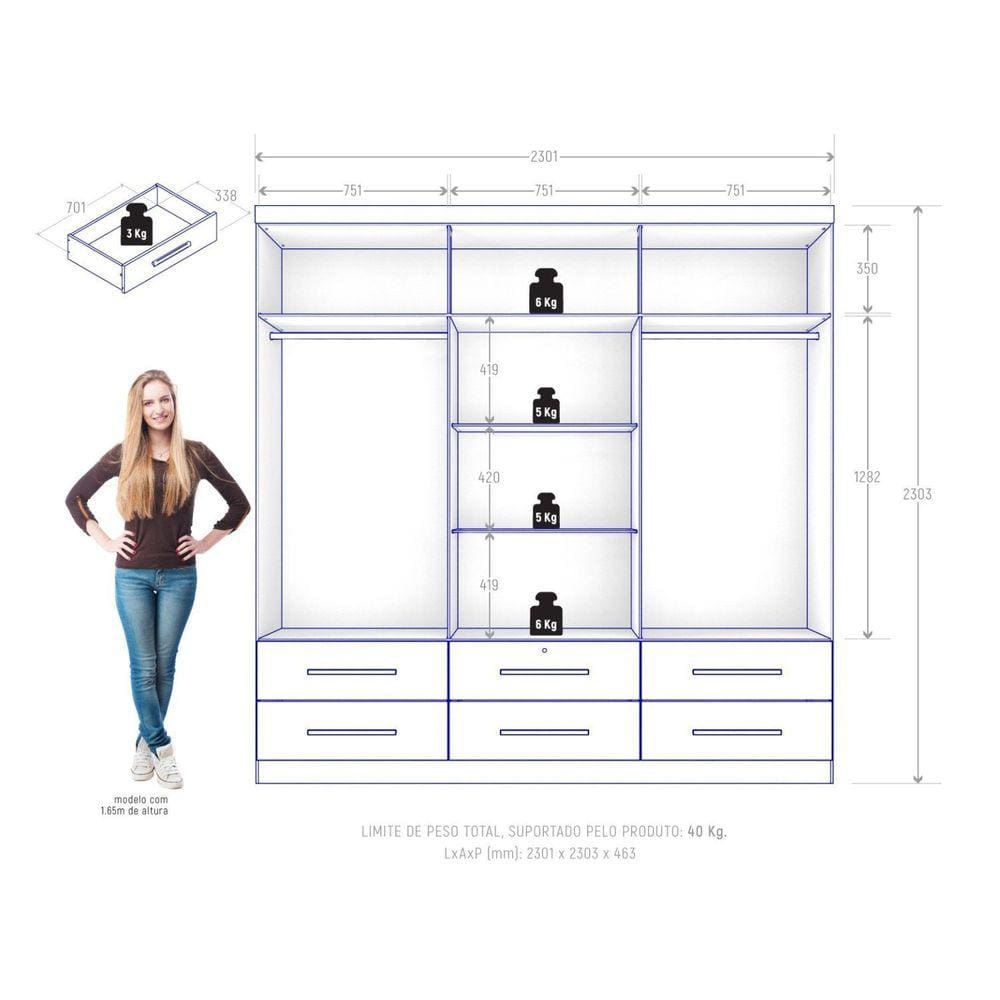 Guarda-roupa Casal 6 Portas 6 Gavetas Maximus Plus | Casas Bahia