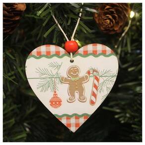 Enfeite 2 Pendentes Para árvore De Natal Coração Em Mdf 7cm