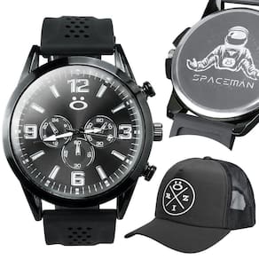 Relogio Masculino Silicone Ajustavel Analogico Aço + Bone Presente Redinha Qualidade Premium Trucker