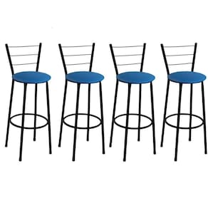 Kit 4 Banquetas Médias Preta com Encosto Assento Azul