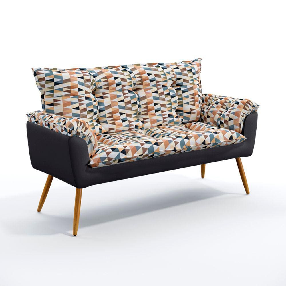 Poltrona Namoradeira Beta / F-014 N-022 Sued Estampado Bege com Veludo Cinza Escuro