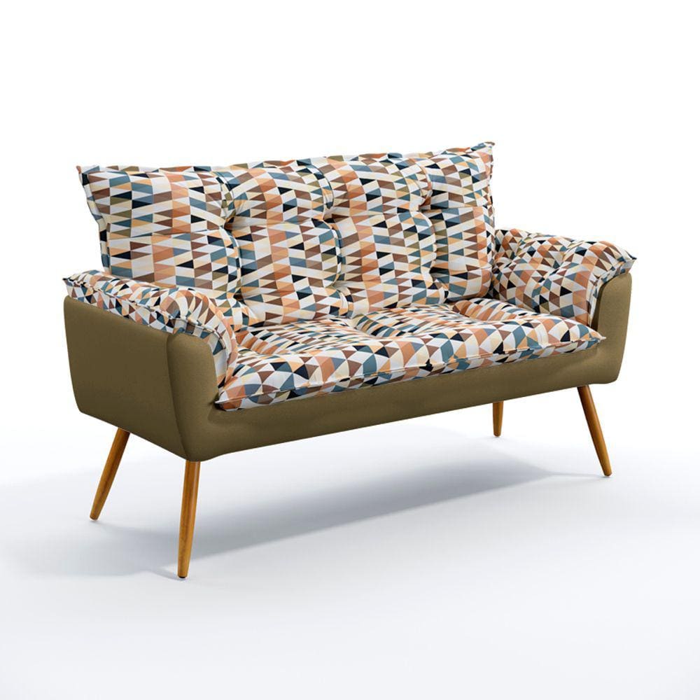 Poltrona Namoradeira Beta / F-014 N-029 Sued Estampado Bege com Veludo Capuccino