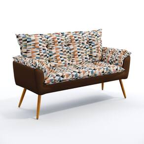 Poltrona Namoradeira Beta / Sued Estampado Bege com Marrom