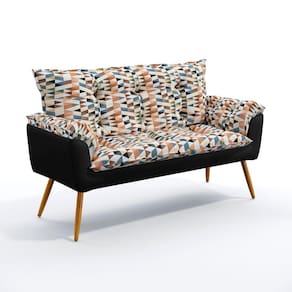Poltrona Namoradeira Beta / F-014 N-024 Sued Estampado Bege com Veludo Preto